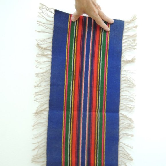 Wall Hanging Hand Woven Wool Boho Pattern Art Vtg 70s Table Runner from Prague